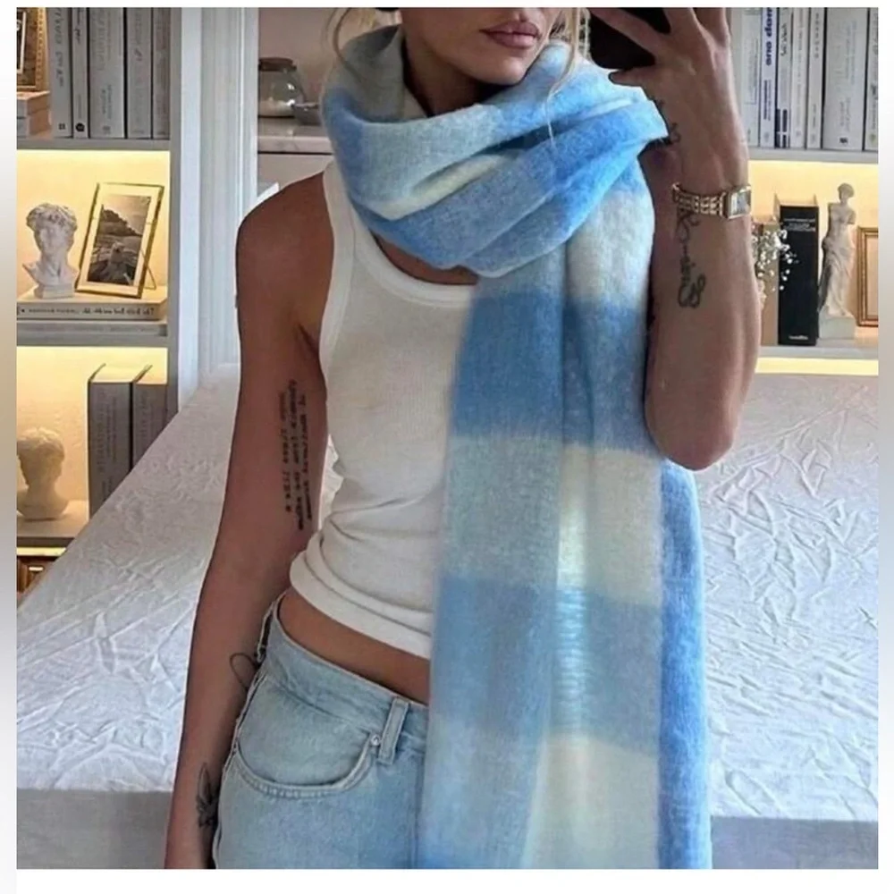 New bleu sky and white clouds Mohair Scarf Fuzzy 82.68 × 15.75 inches Wrap